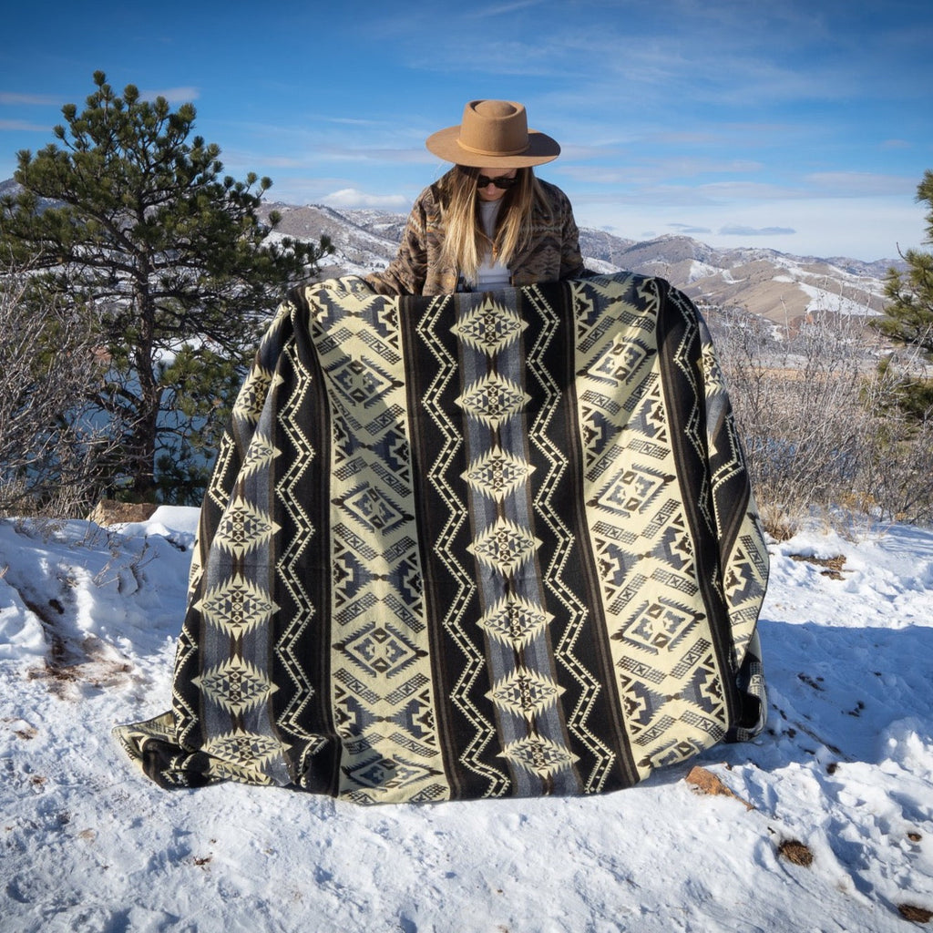 Black and cream monochrome geometric alpaca blanket
