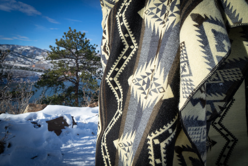 Black and cream monochrome geometric alpaca blanket, view 4