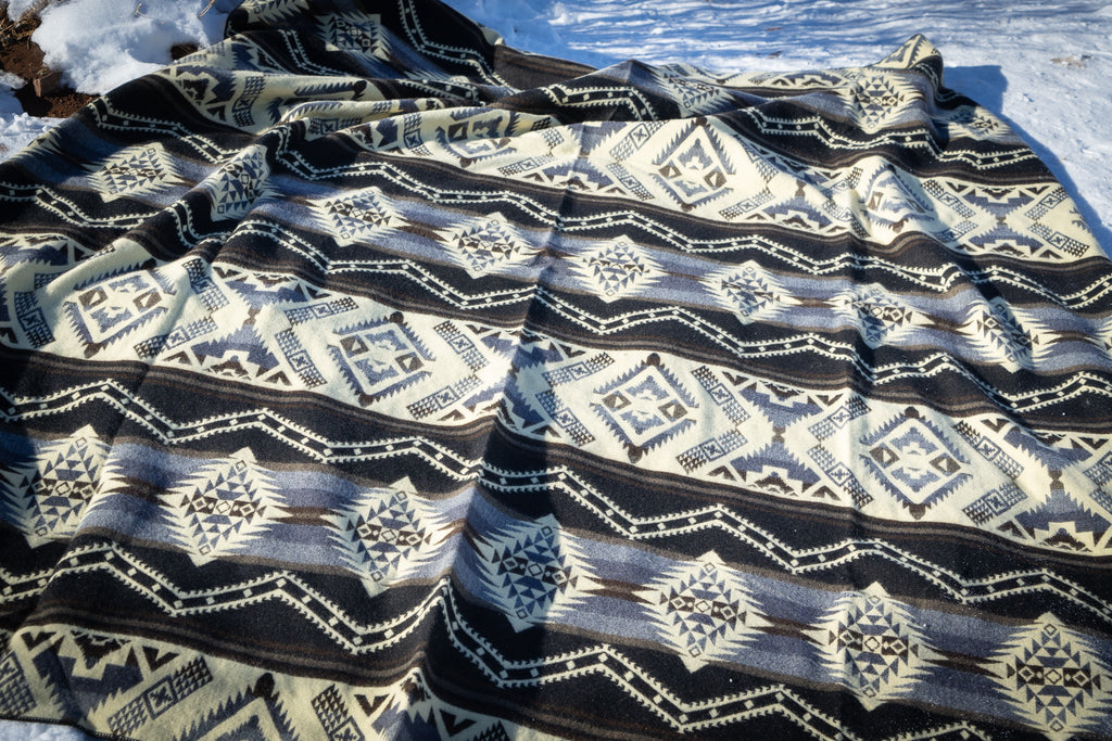Black and cream monochrome geometric alpaca blanket, view 8