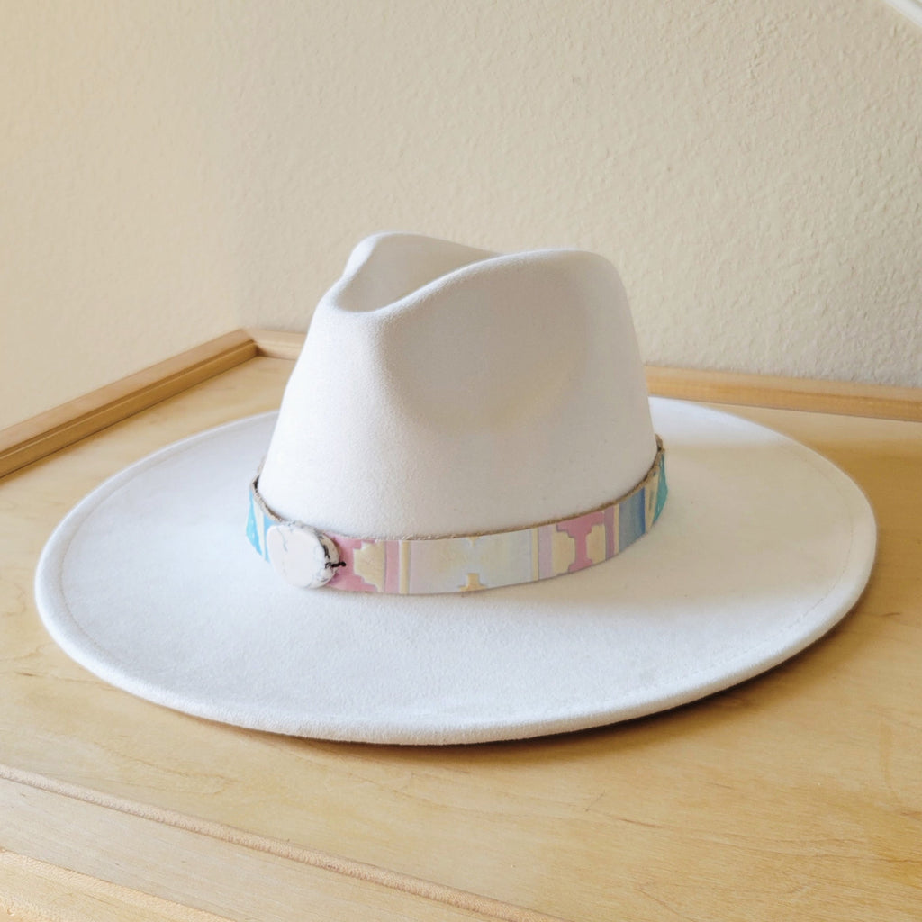Pastel Navajo Embossed Leather Hat Band with Turquoise Slab