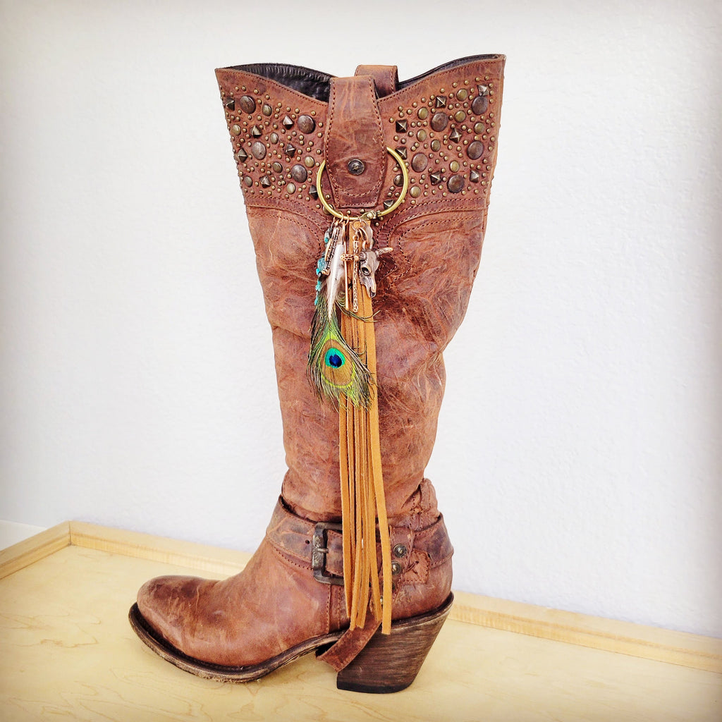 Boho Western Leather Boot Charm in Peacock and Turquoise