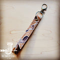 Sienna floral tooled leather wristlet key chain with a swivel clip