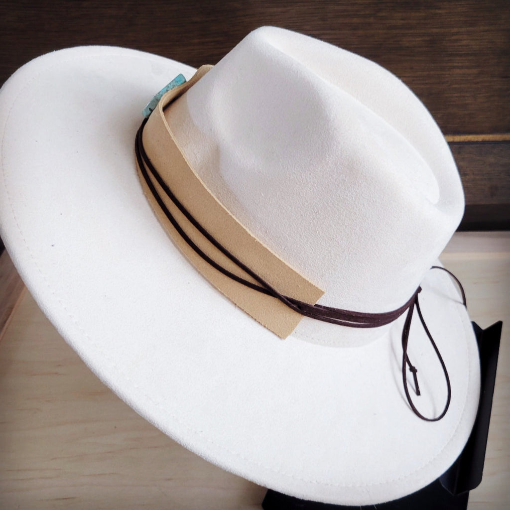 Bone suede hat band with a turquoise-look slab, additional view