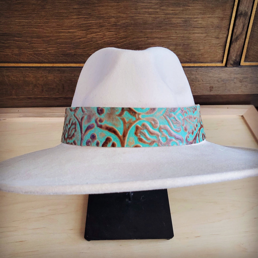 Wide Genuine Leather Cowboy Hat Band with Turquoise