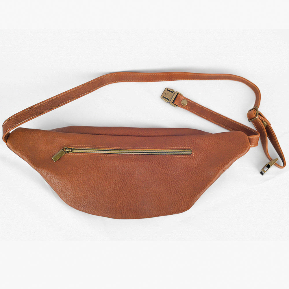 Copper brown full-grain leather sling bag