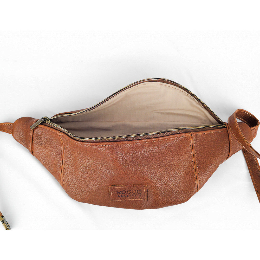 Copper brown full-grain leather sling bag, view 2