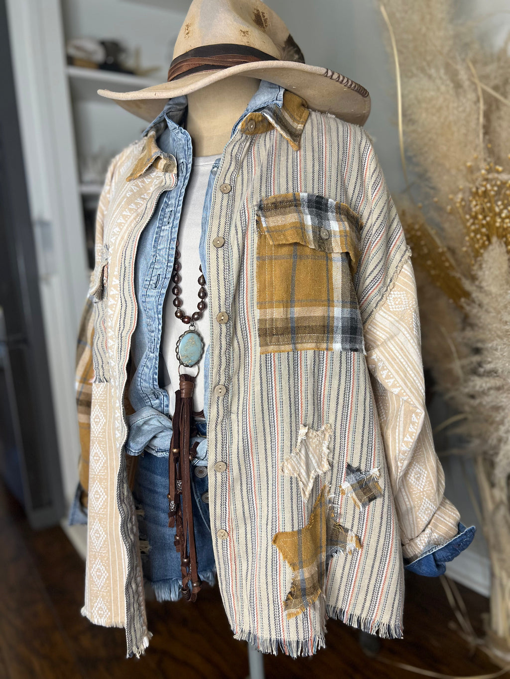 Plaid star button shirt, view 4