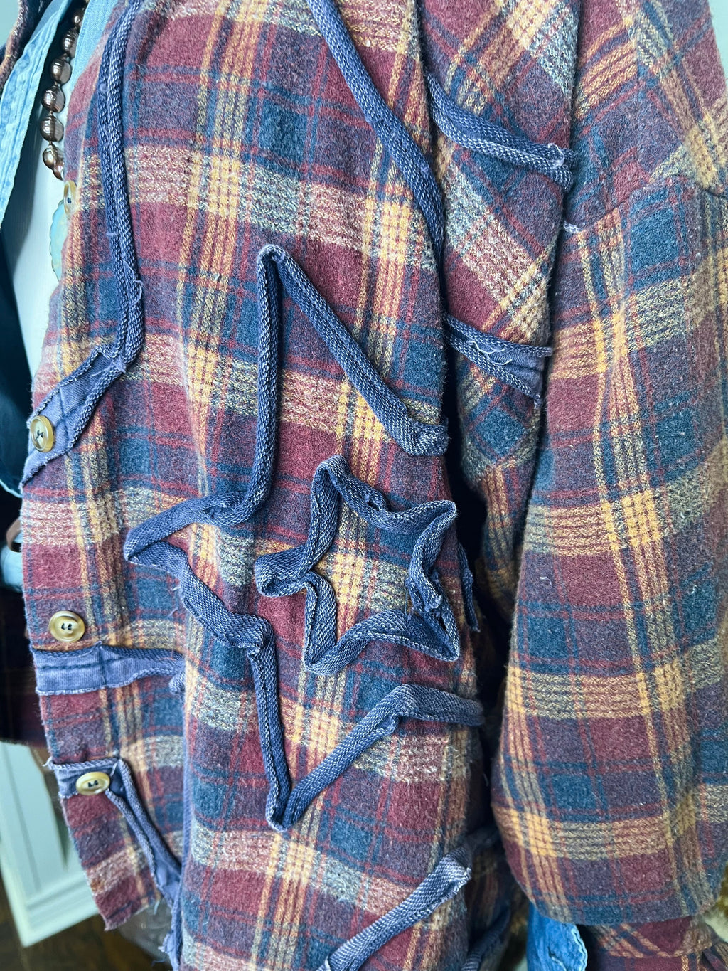 Cropped star flannel shirt, view 3