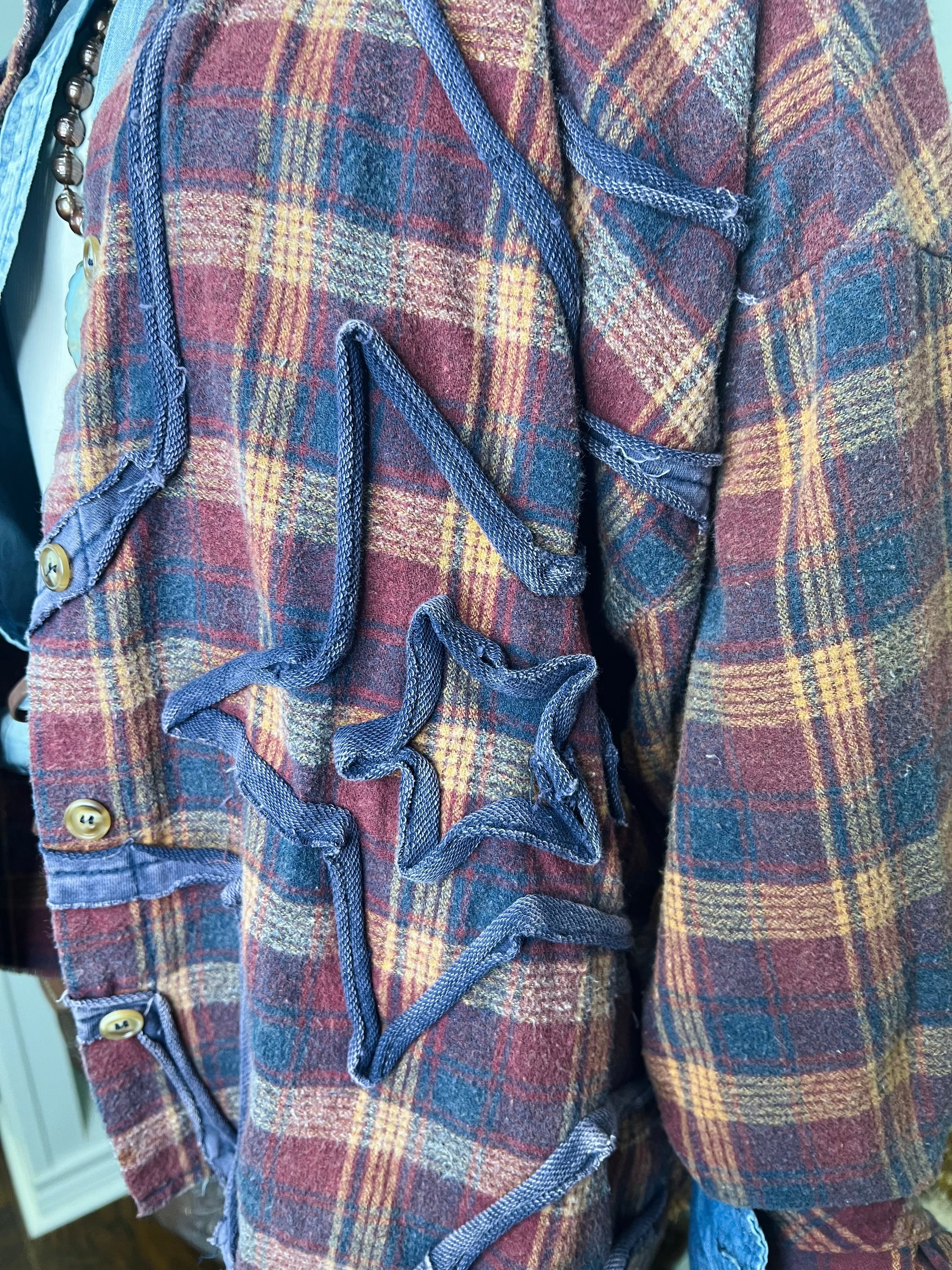 Cropped star flannel shirt, view 3