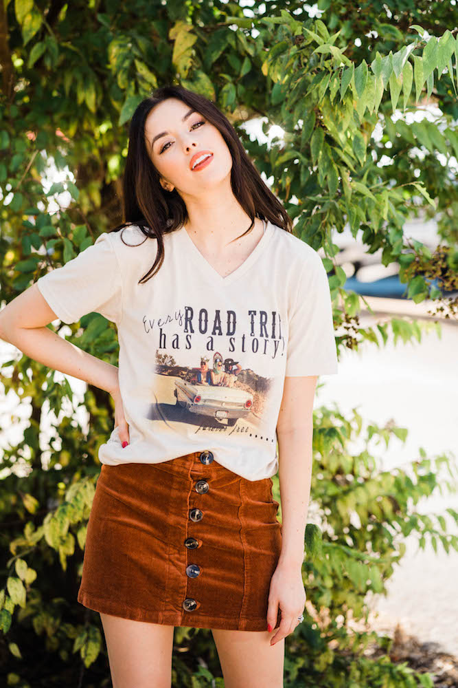 Road Trip V neck graphic tee