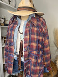 Cropped plaid flannel shirt with denim star detail