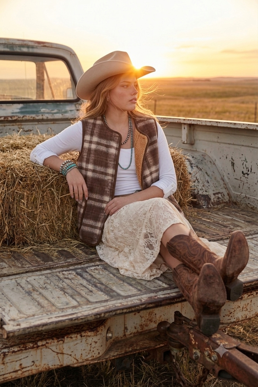 Big Sky plaid sherpa vest, view 6