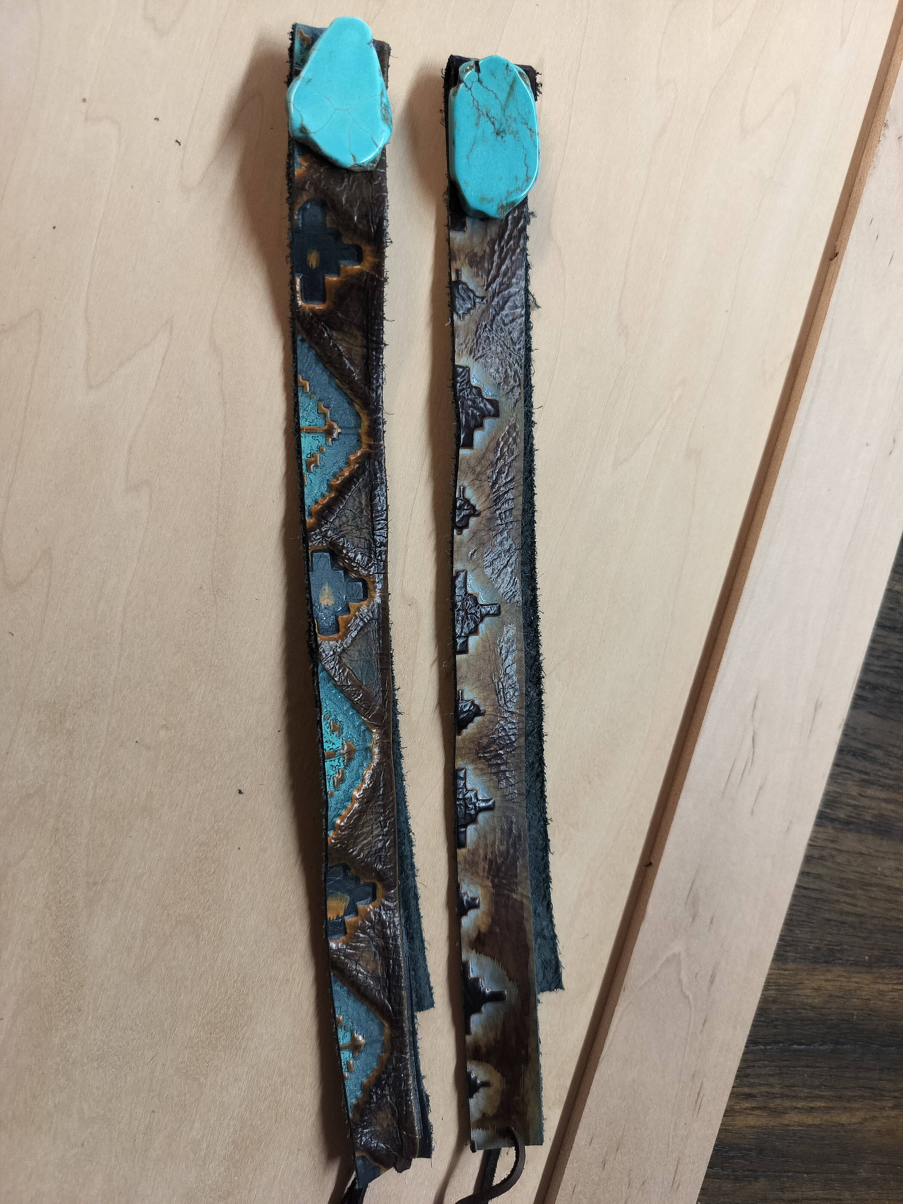 Blue Navajo Embossed Leather Hat Band