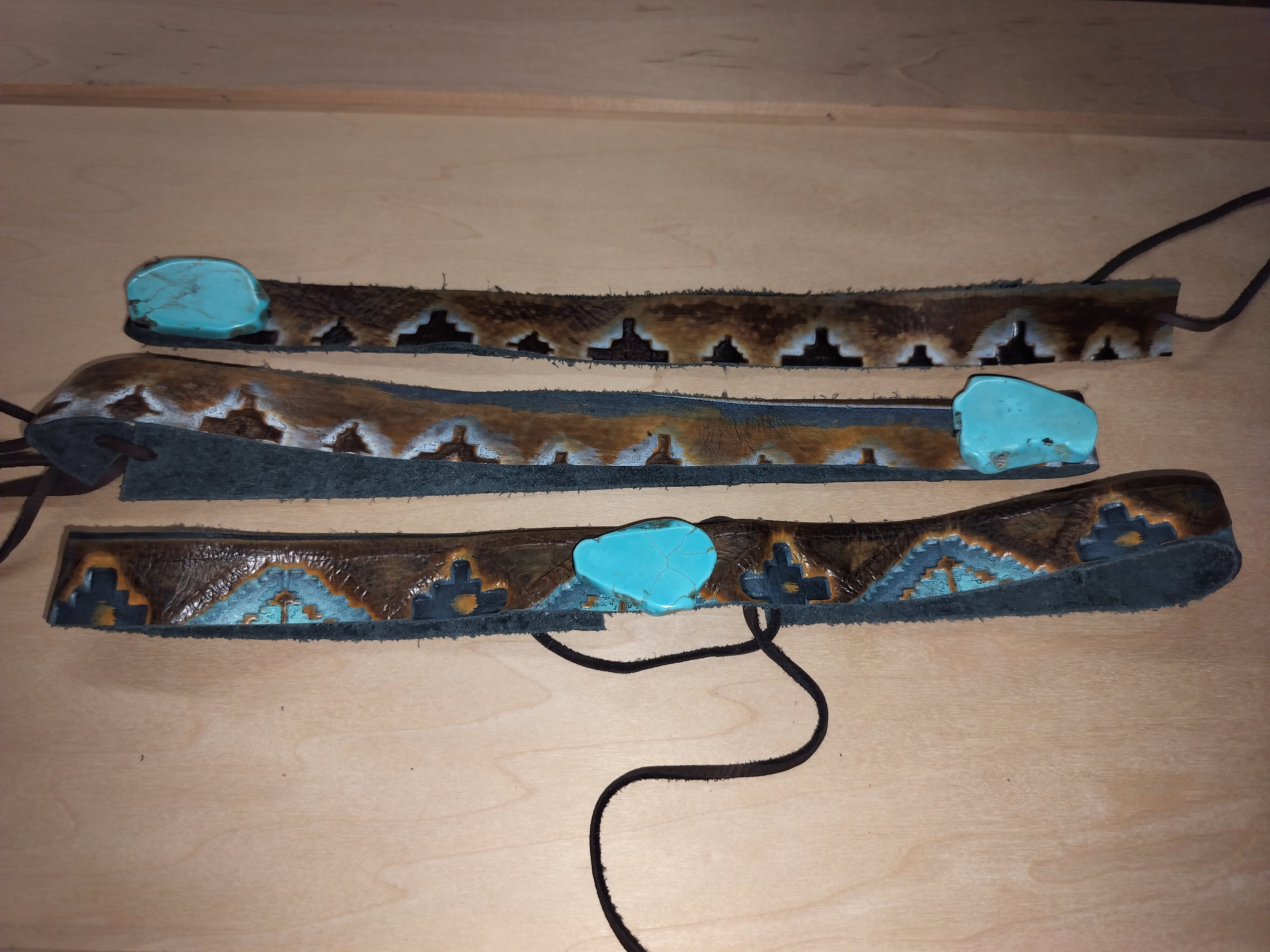 Blue Navajo Embossed Leather Hat Band