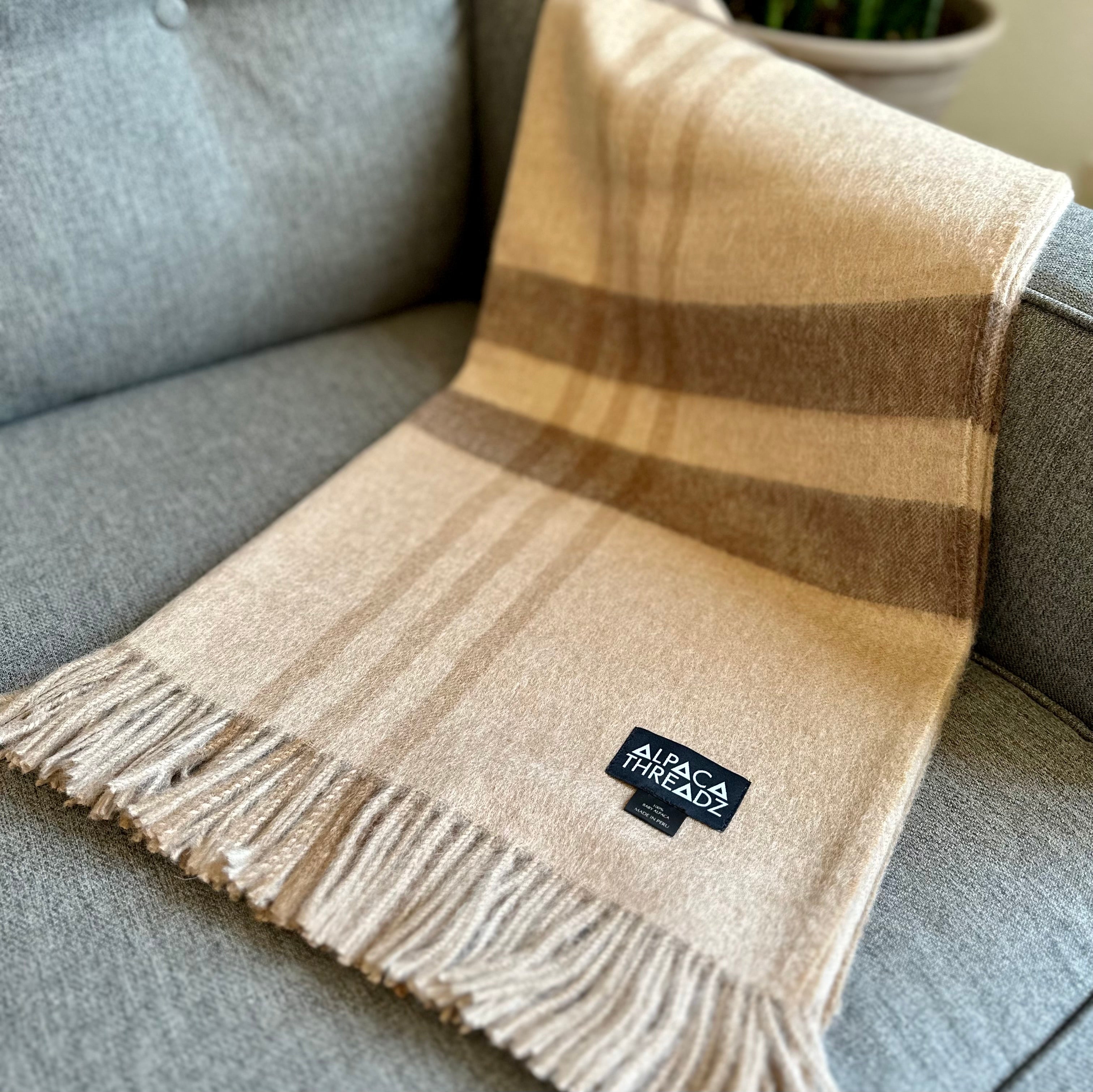 100% baby alpaca checkered throw, view 2
