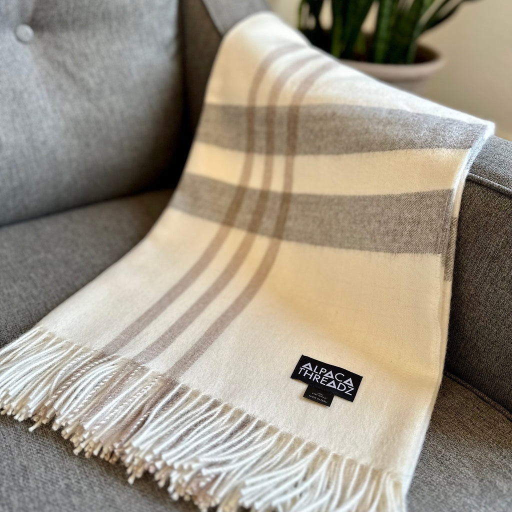 100% baby alpaca checkered throw, view 3