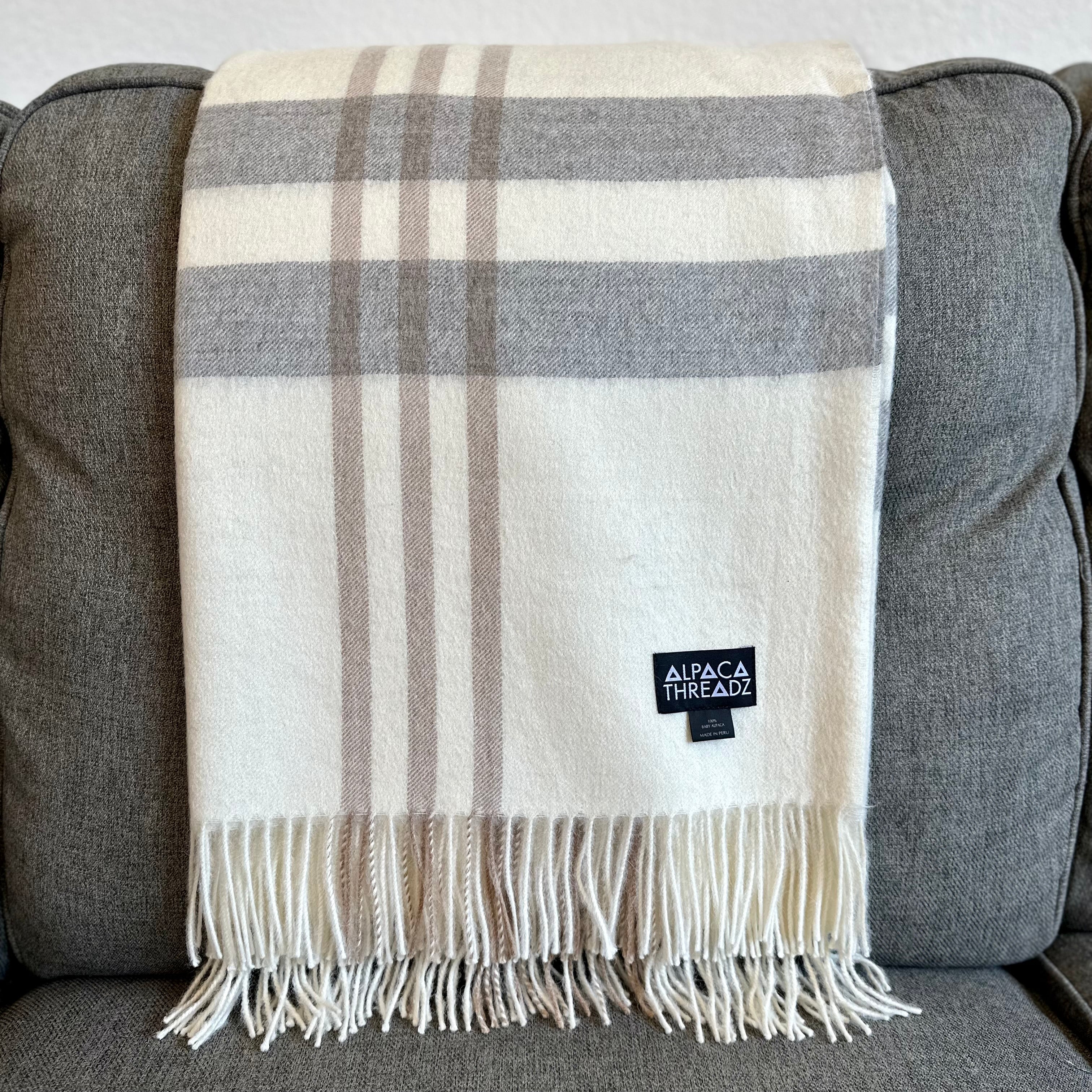 100% baby alpaca checkered throw, view 7