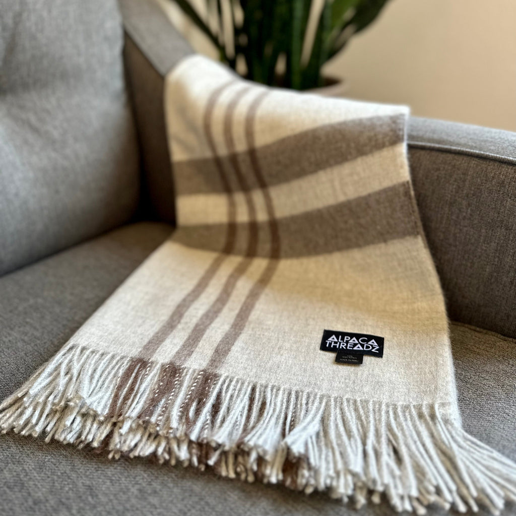 100% baby alpaca checkered throw, view 5