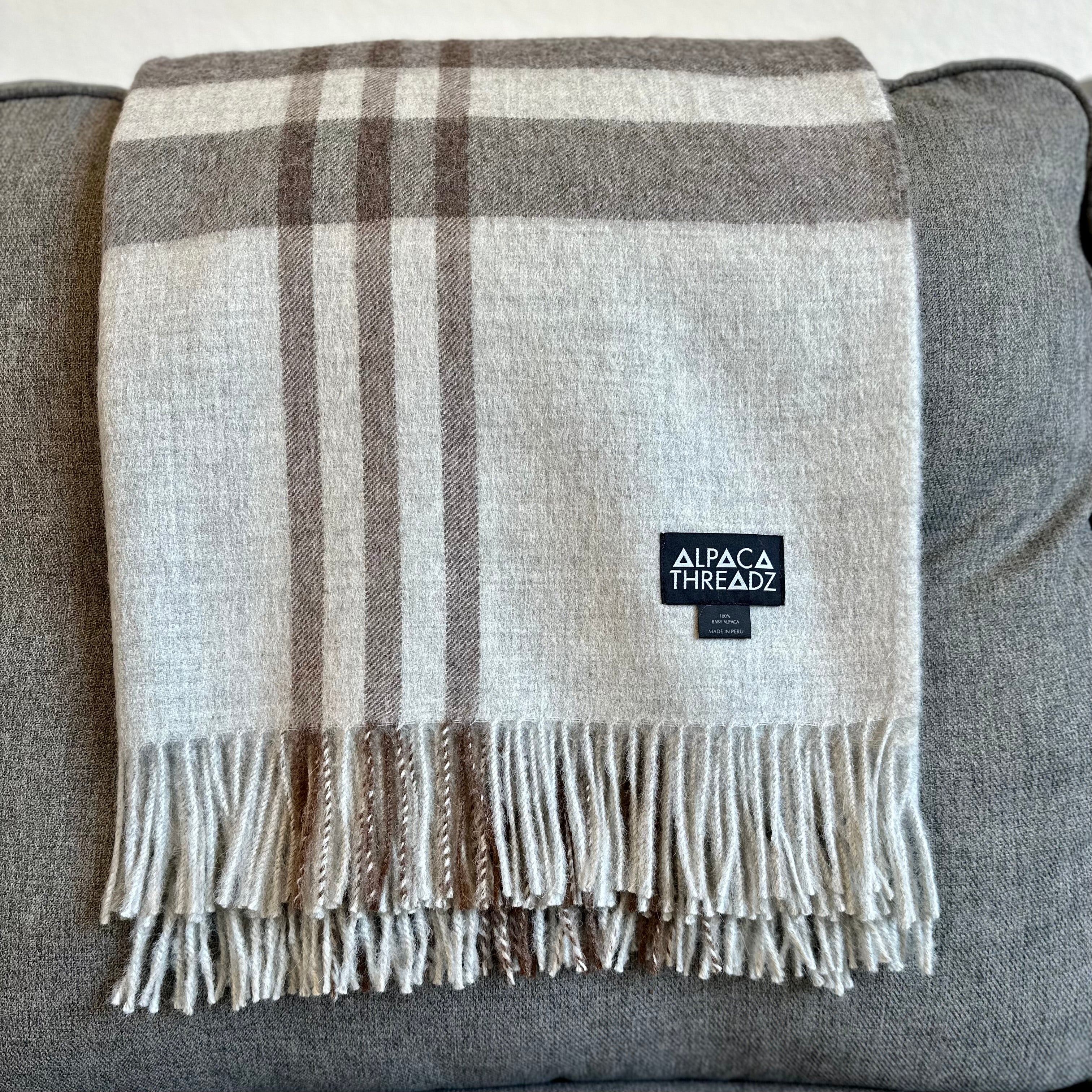 100% baby alpaca checkered throw, view 9