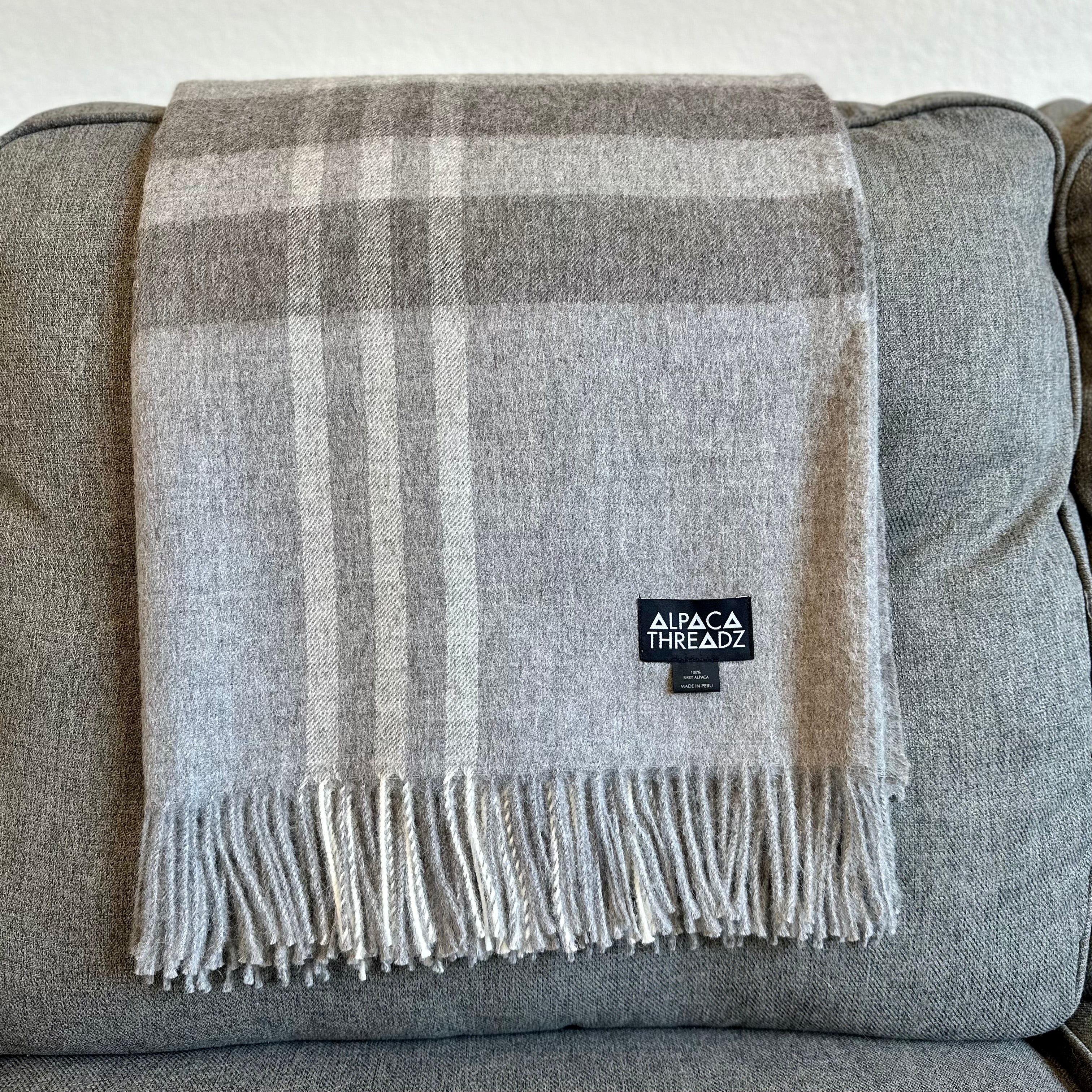 100% baby alpaca checkered throw, view 8