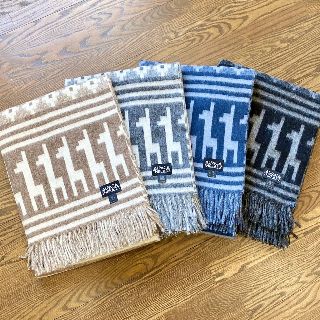 Peruvian alpaca throw with alpaca motif