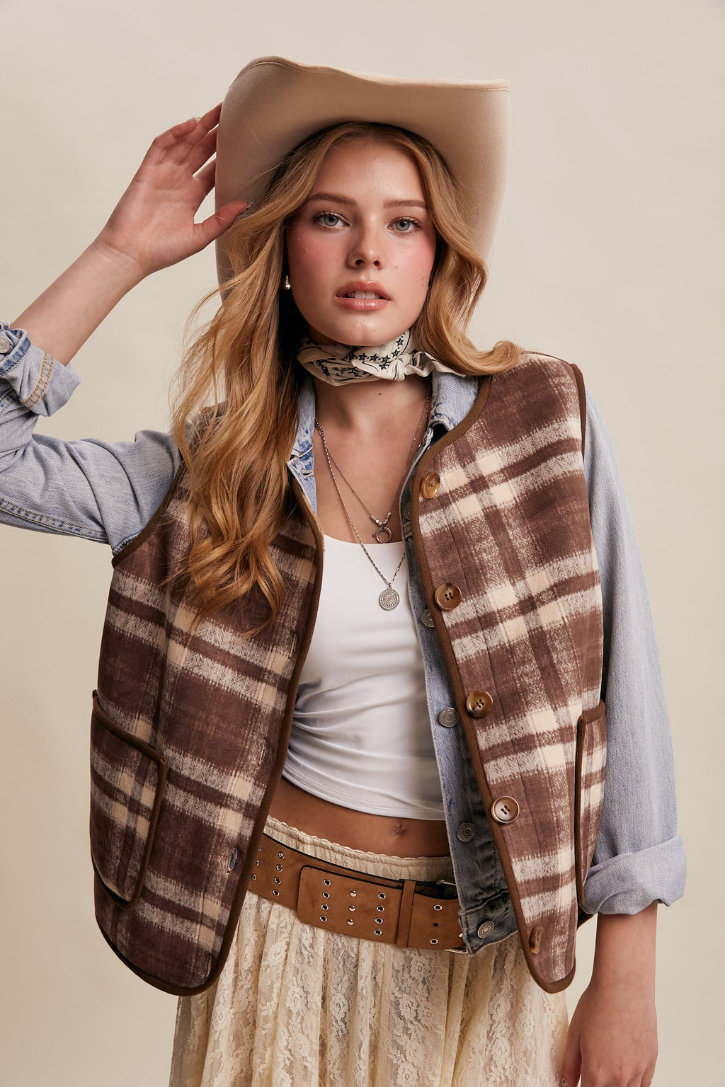 Big Sky plaid sherpa vest, view 3