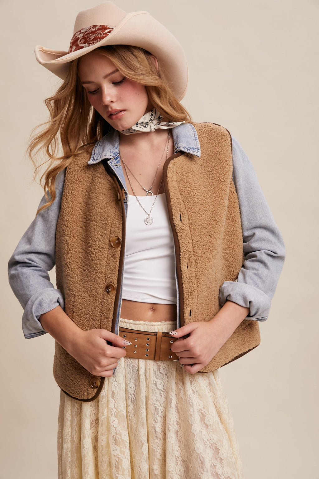 Big Sky plaid sherpa vest, view 5