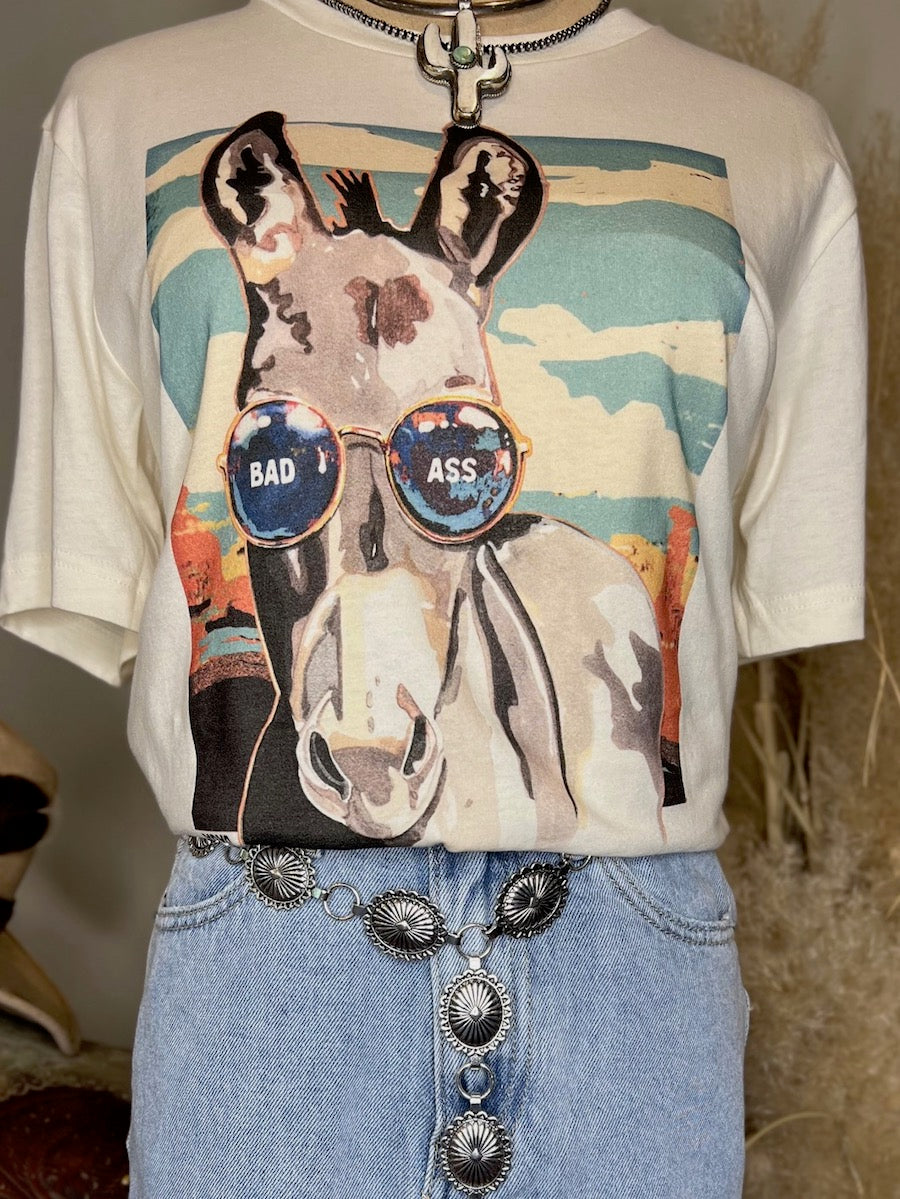 Donkey graphic tee on natural Bella Canvas