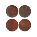 Set of four moose leather coasters on white, each one a different natural grain