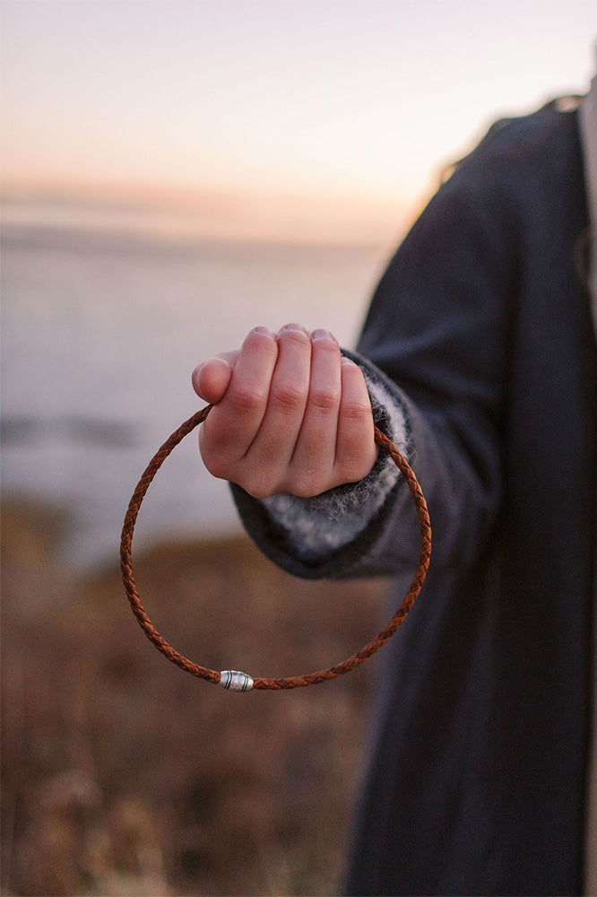 Braided moose leather necklace with magnetic clasp