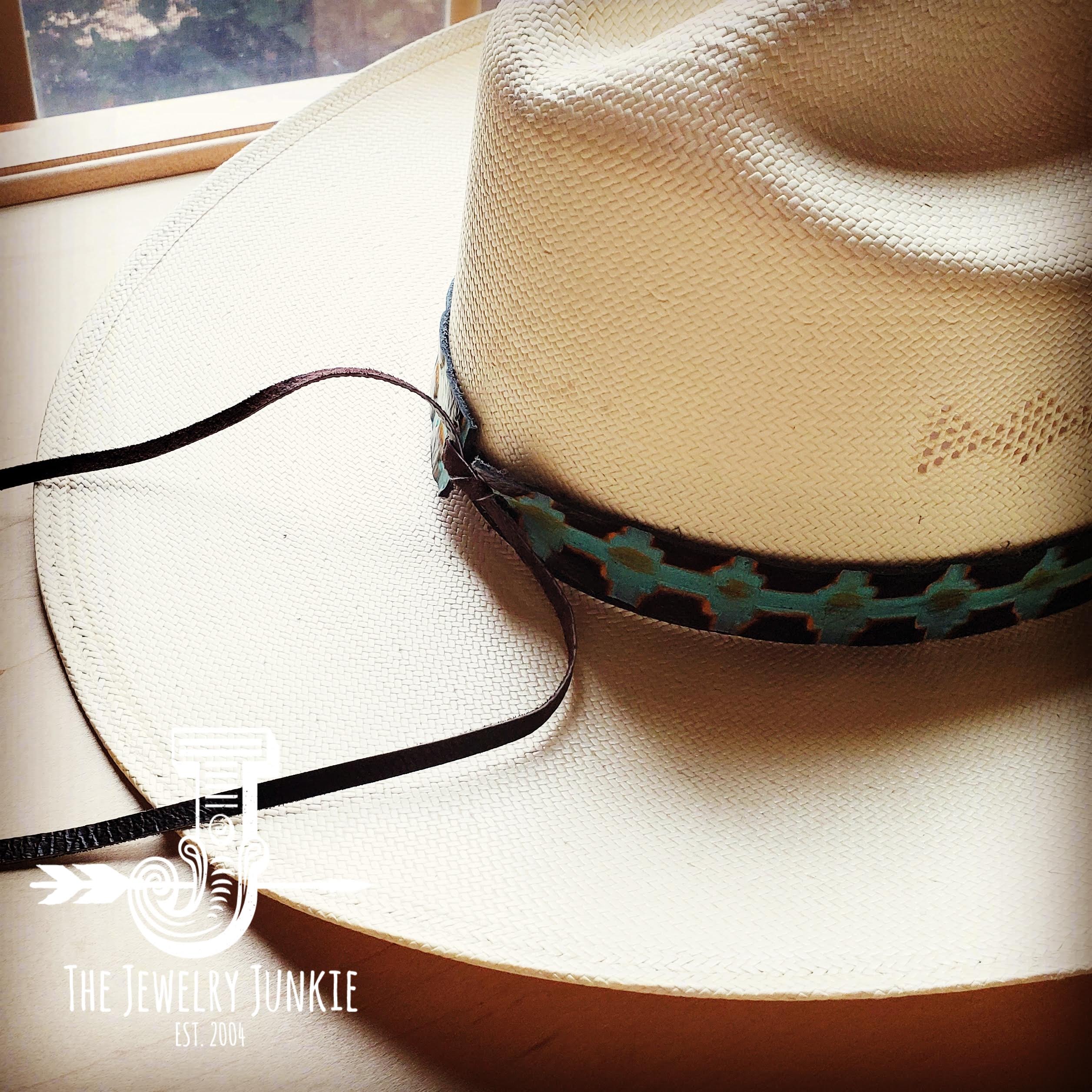 Blue Navajo Embossed Leather Hat Band