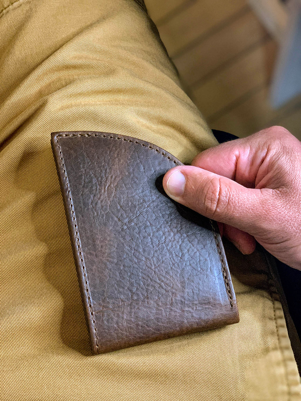 Horween bison leather front pocket wallet, view 2