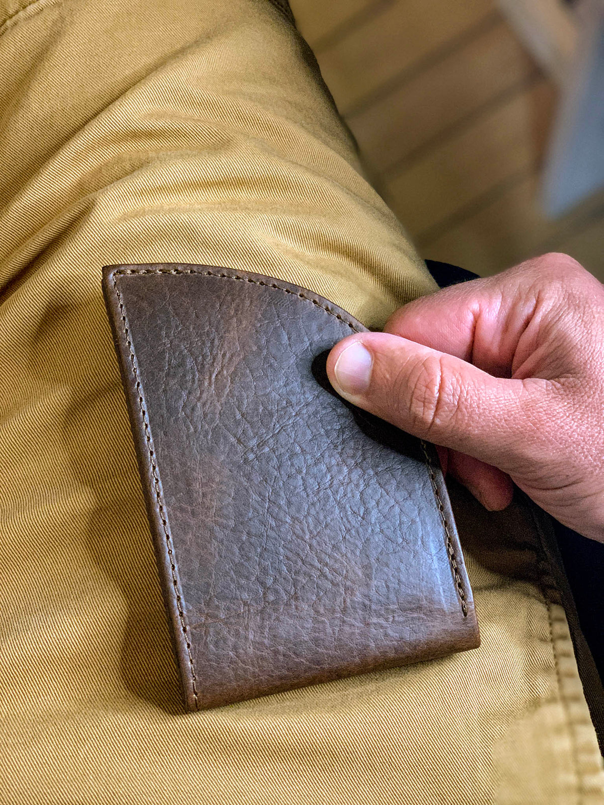 Horween bison leather front pocket wallet, view 2