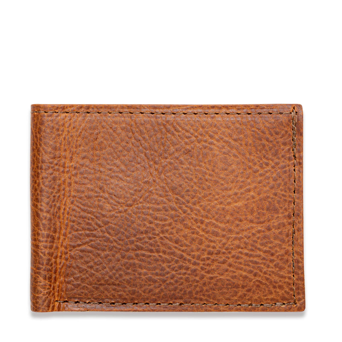 Heritage brown bison leather billfold wallet, closed