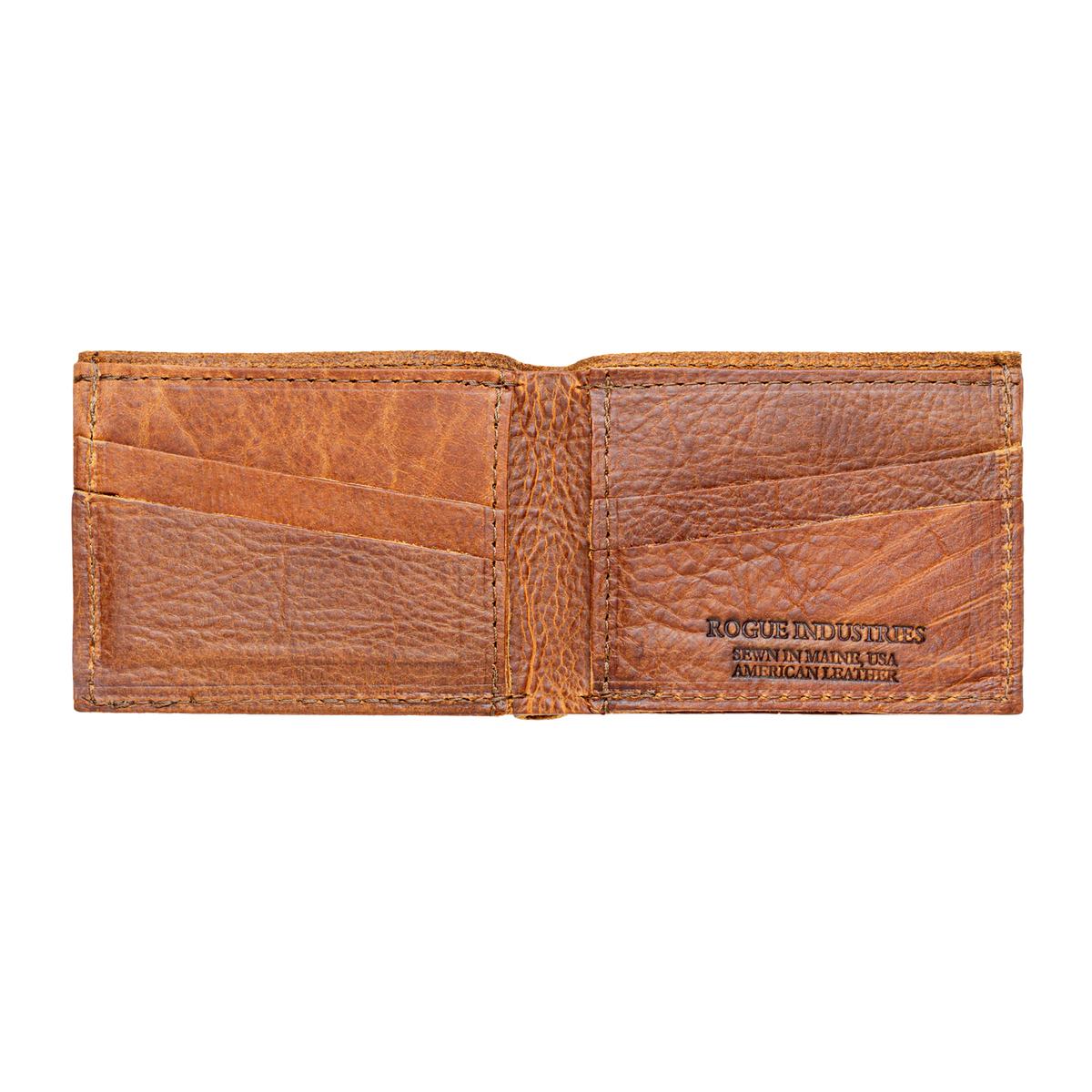 Heritage brown bison leather wallet open and empty