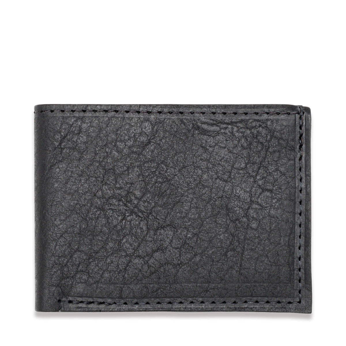 Heritage black bison leather billfold wallet, closed