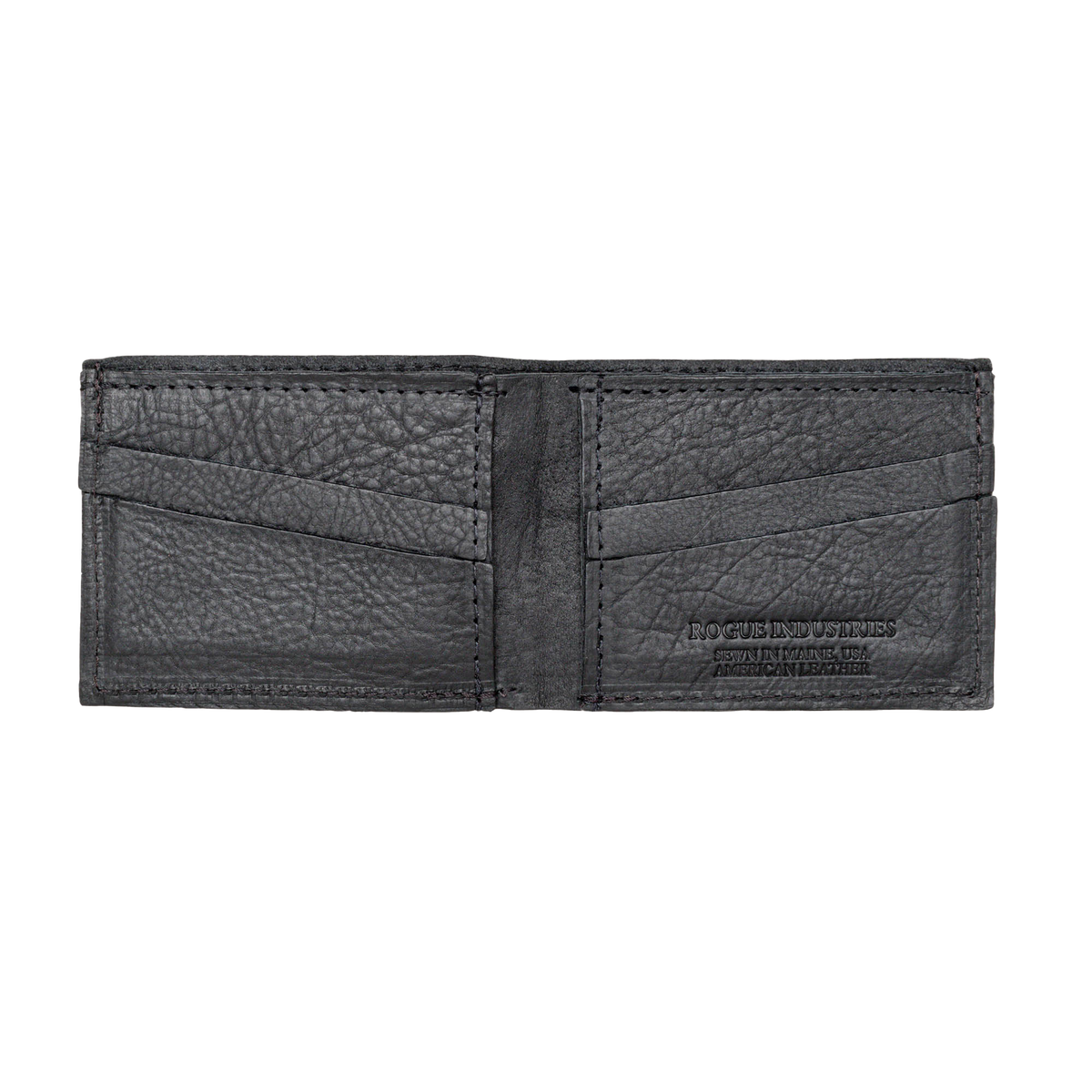 Heritage black bison leather wallet open and empty