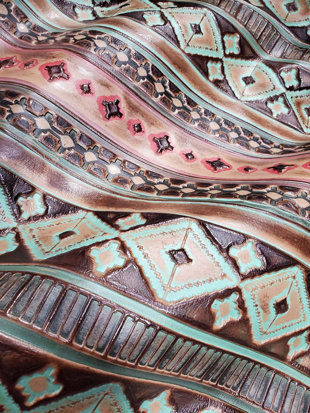Navajo Embossed Leather Hat Band with Turquoise Slab