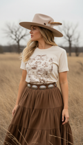 Western toile graphic tee in brown on natural