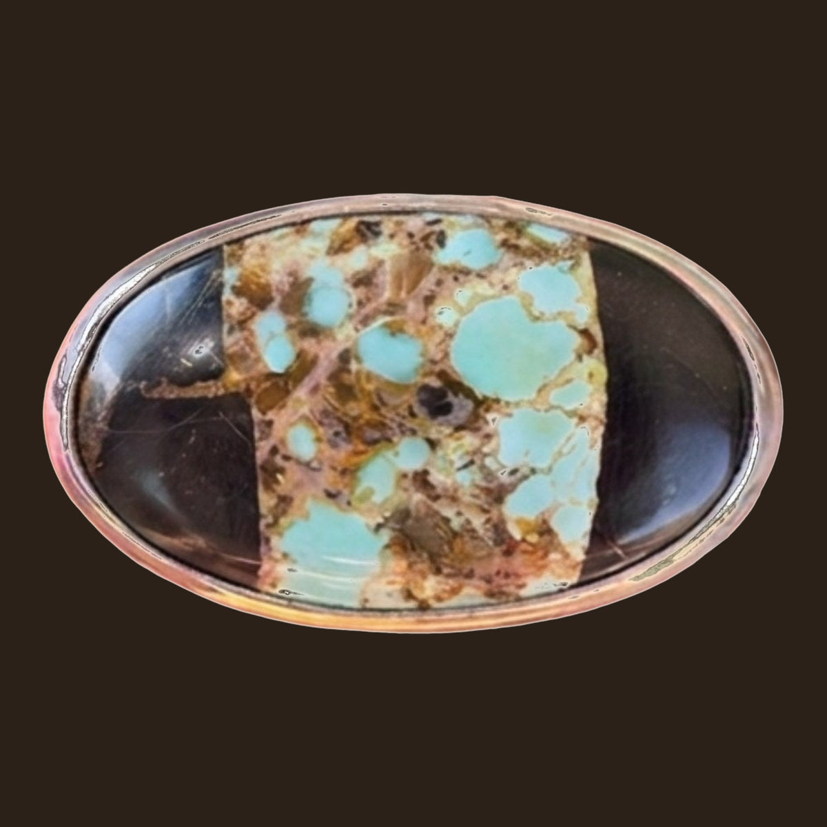 Black Jack Turquoise Ring in Sterling Silver, Size 7.75, shown on an espresso background