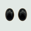 Black Onyx Oval Stud Earrings in Solid 14K Gold, shown on a sage mist background