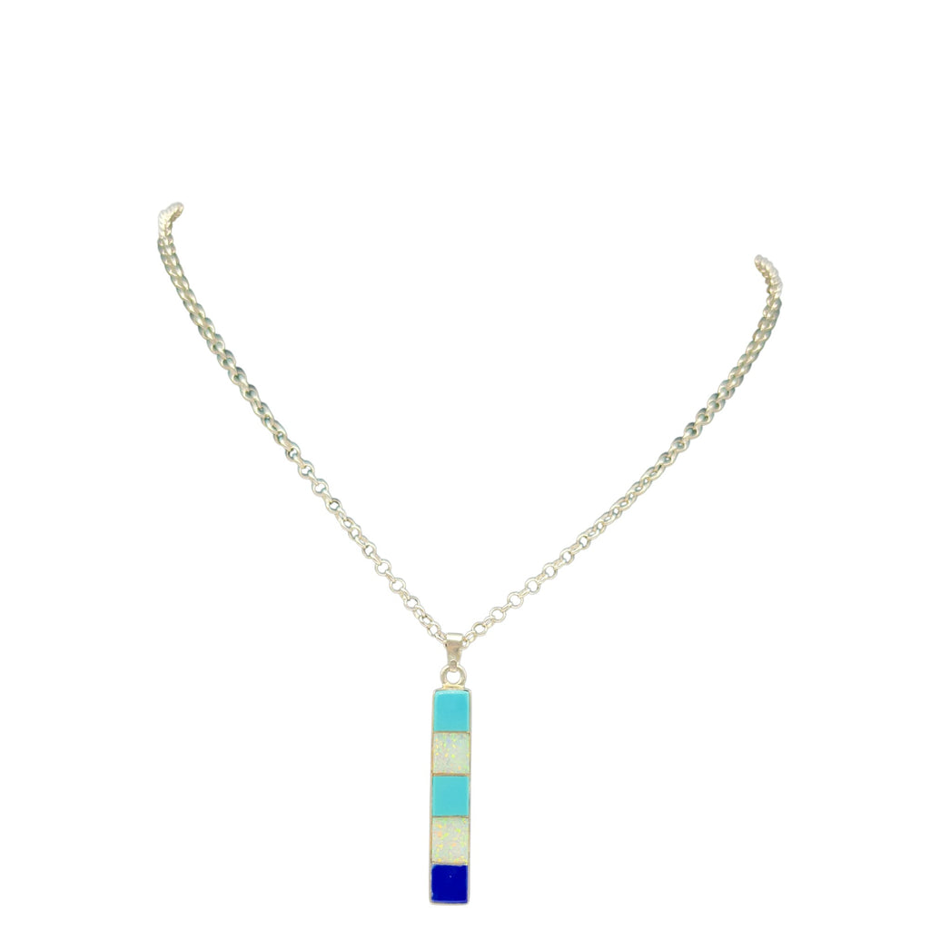 Bluefire Cascade, Turquoise, Opal & Lapis Necklace, Sterling Silver, by Rick Tolino, detail view