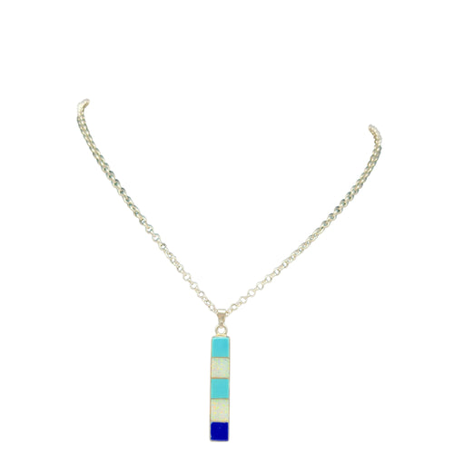 Bluefire Cascade, Turquoise, Opal & Lapis Necklace, Sterling Silver, by Rick Tolino, detail view