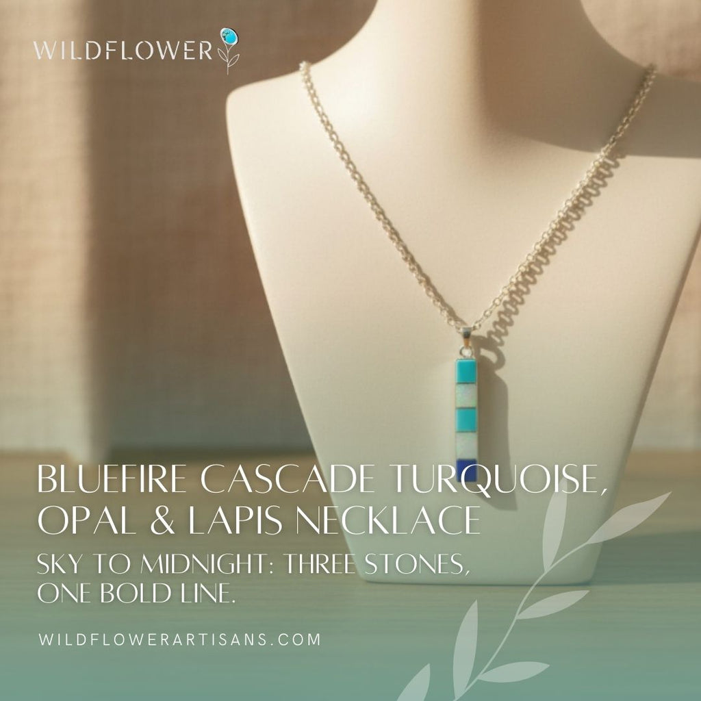 Bluefire Cascade, Turquoise, Opal & Lapis Necklace, Sterling Silver, by Rick Tolino
