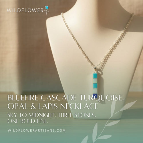 Bluefire Cascade, Turquoise, Opal & Lapis Necklace, Sterling Silver, by Rick Tolino