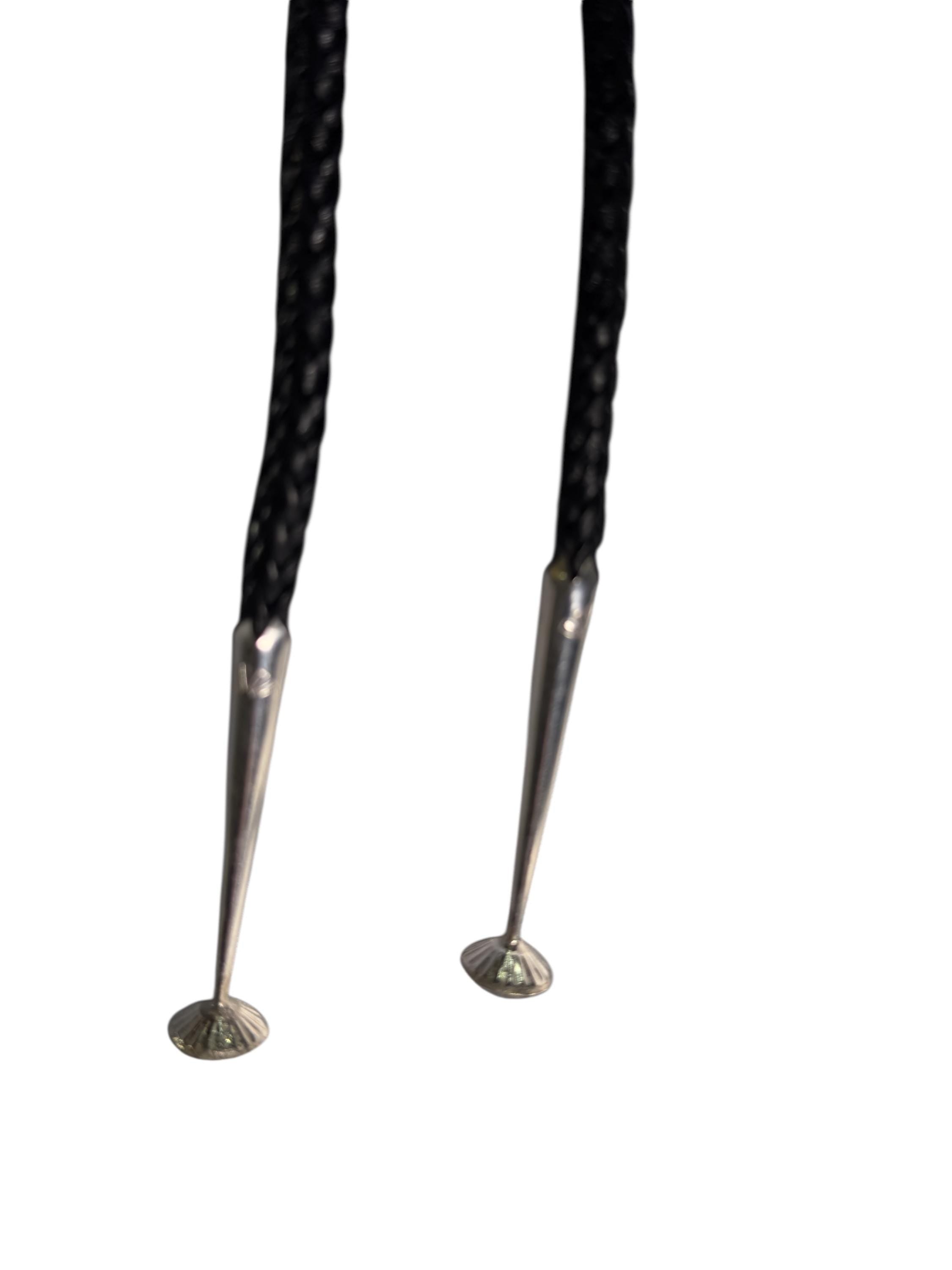Trail Rider, Wild Horse Bolo Tie, Navajo Sterling, by P Yazzie, scale reference