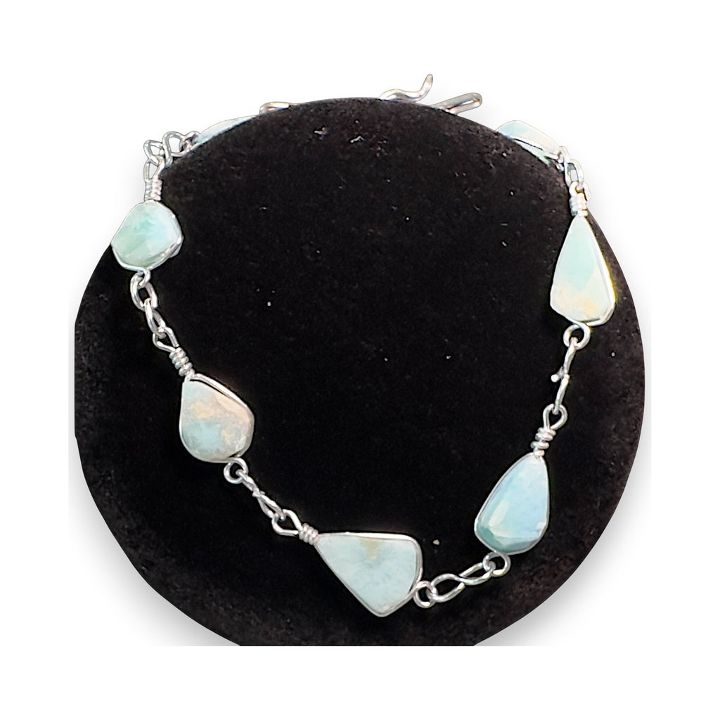 Caribbean Drop, Larimar Adjustable Anklet & Bracelet, Sterling Silver, detail view