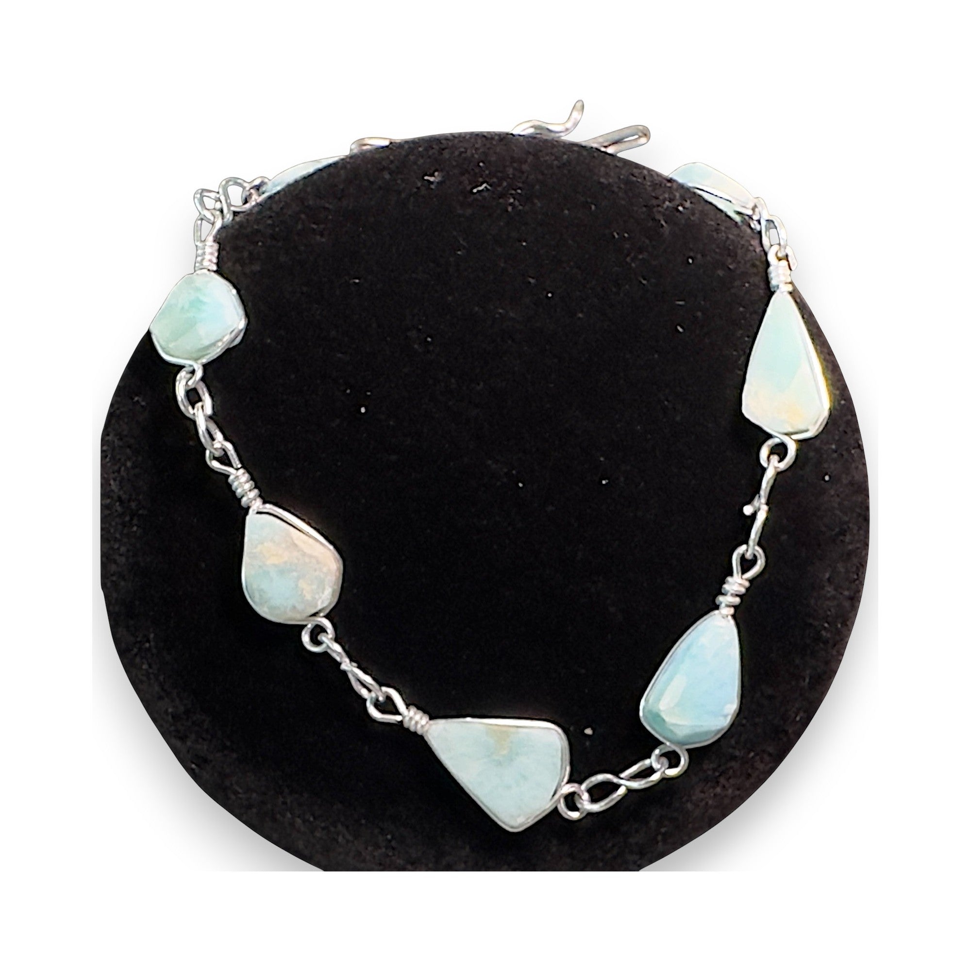 Caribbean Drop, Larimar Adjustable Anklet & Bracelet, Sterling Silver, detail view