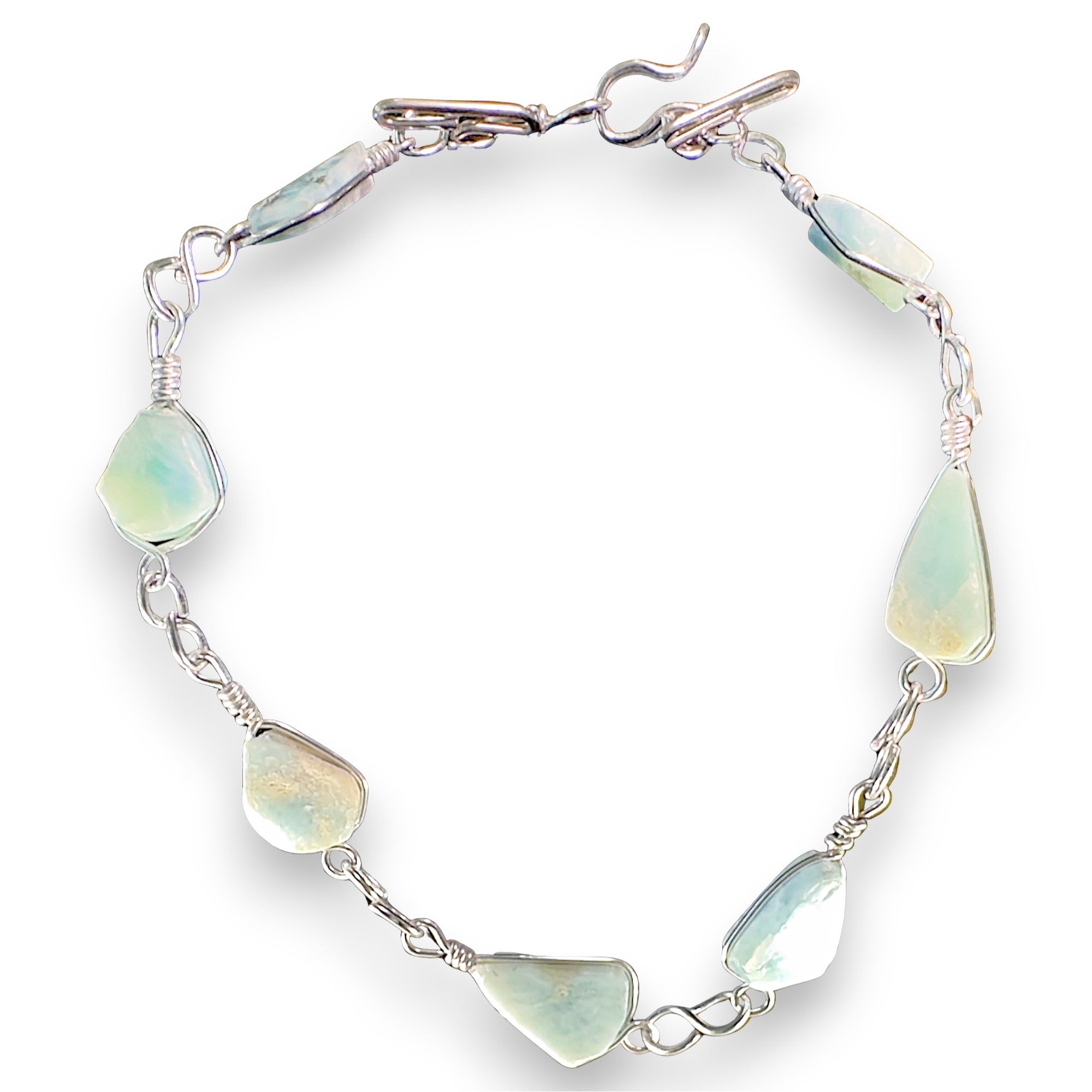 Caribbean Drop, Larimar Adjustable Anklet & Bracelet, Sterling Silver, stone close-up
