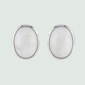 Cream Mother of Pearl Oval Stud Earrings in Sterling Silver, shown on a sage mist background